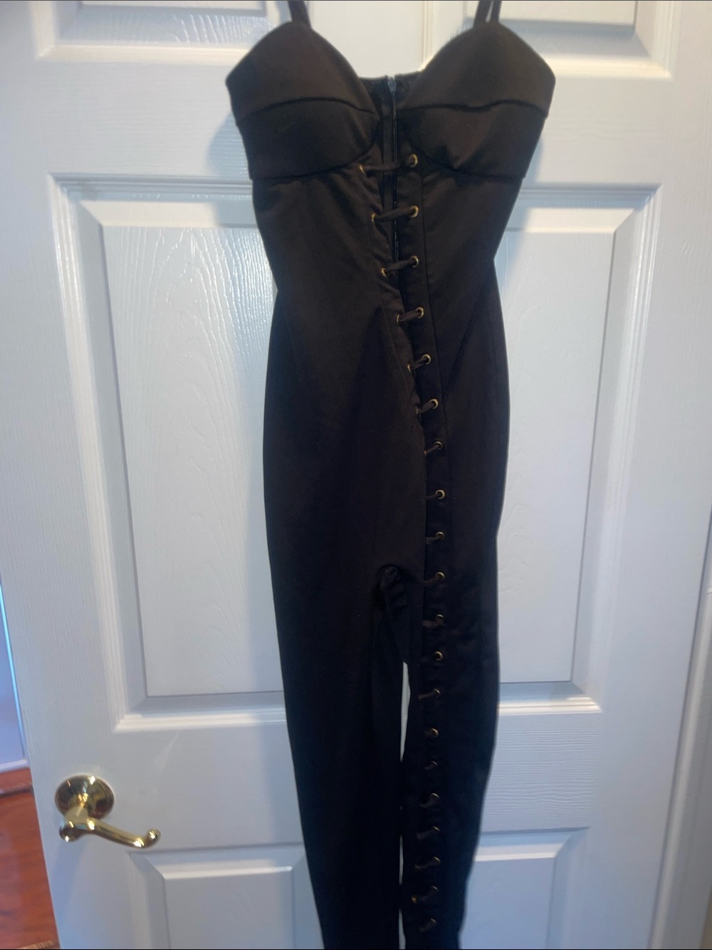 Black Lace-Up Bustier Jumpsuits for